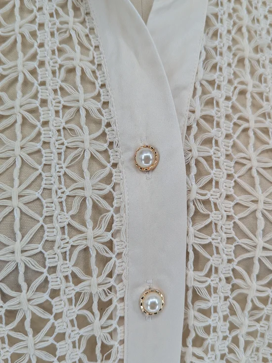 00626 Women's Crochet Pearl Button Front Top Cream size Small western bohemian - Picture 4 of 8